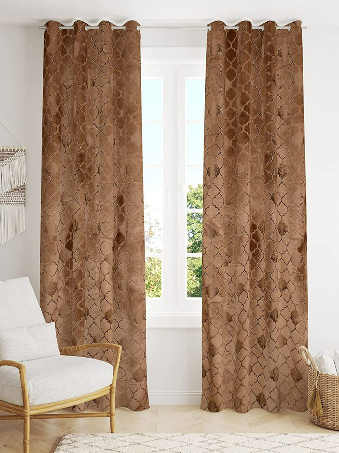Bajo's Camel Brown 2 Pieces Ethnic Motifs Long Door Curtain