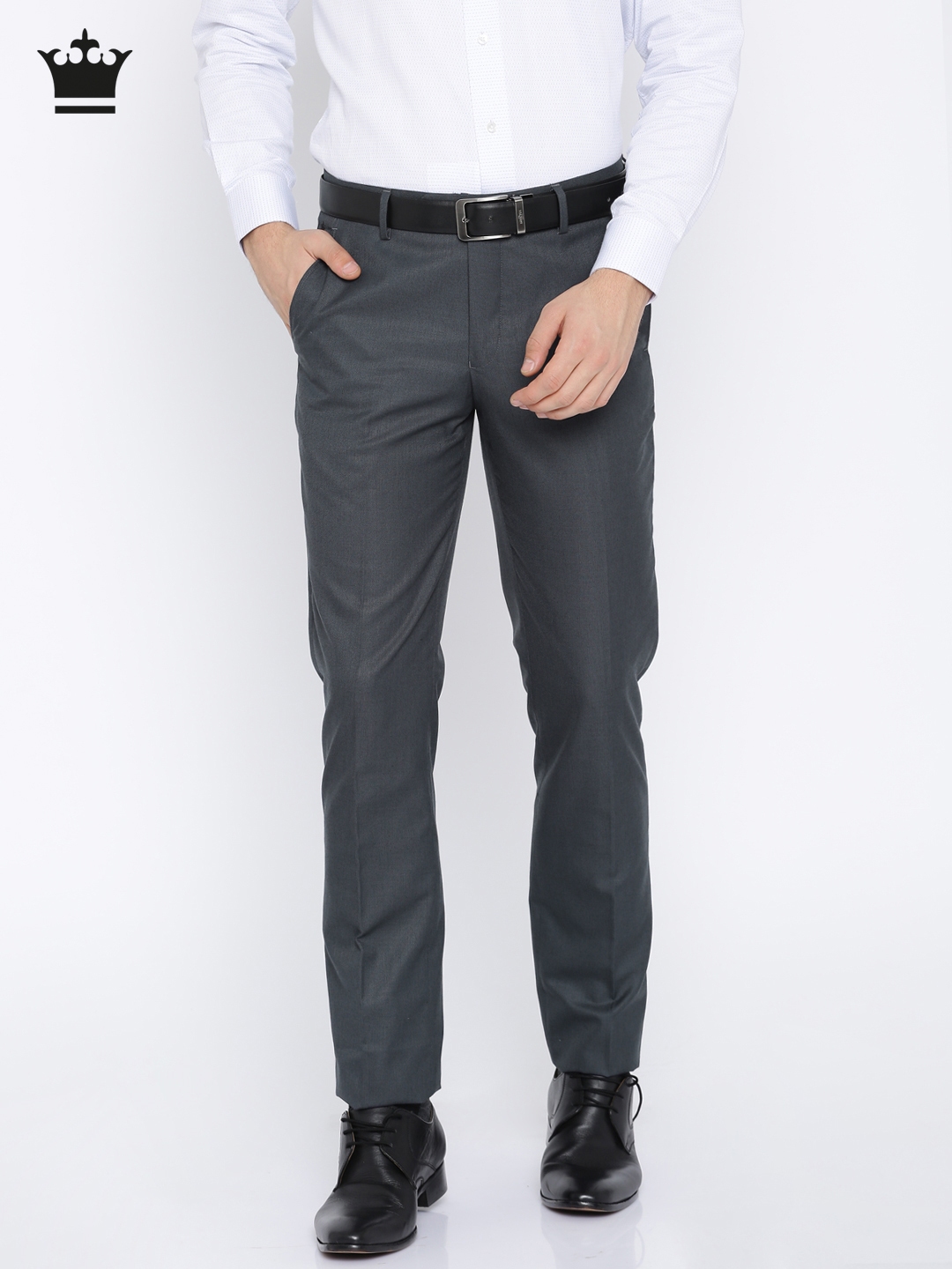 Buy Louis Philippe Men Grey & Black Slim Fit Self Design Formal