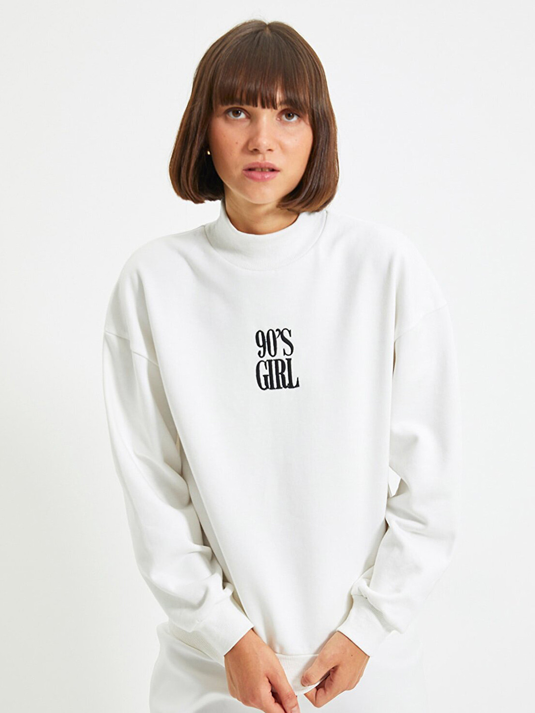 Trendyol Typography Printed Round Neck Long Sleeves Cotton Top