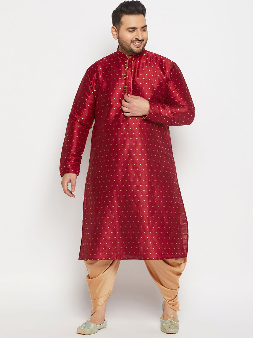 VASTRAMAY Men Plus Size Woven Design Jacquard Kurta with Dhoti Pants