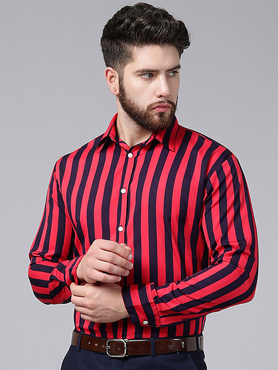 A.T.U.N. Striped Spread Collar Long Sleeves Casual Shirt