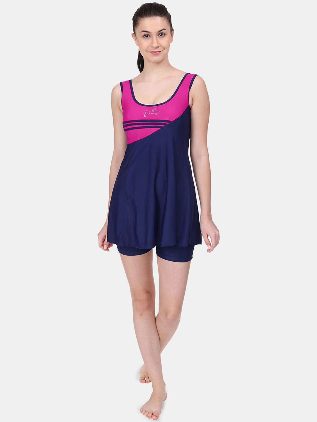 FILMAX ORIGINALS Colourblocked Tri-Strip Sleeveless Swim Dress