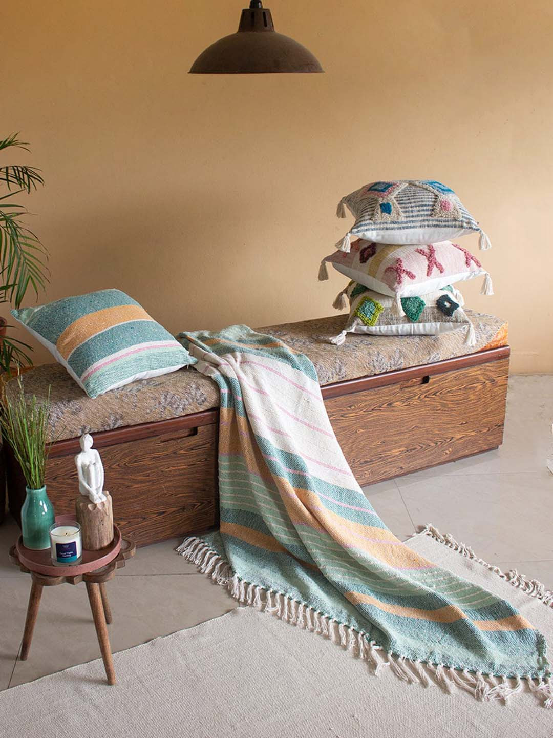 The Wishing Chair Blue & White Embroidered Cotton Blanket Throw