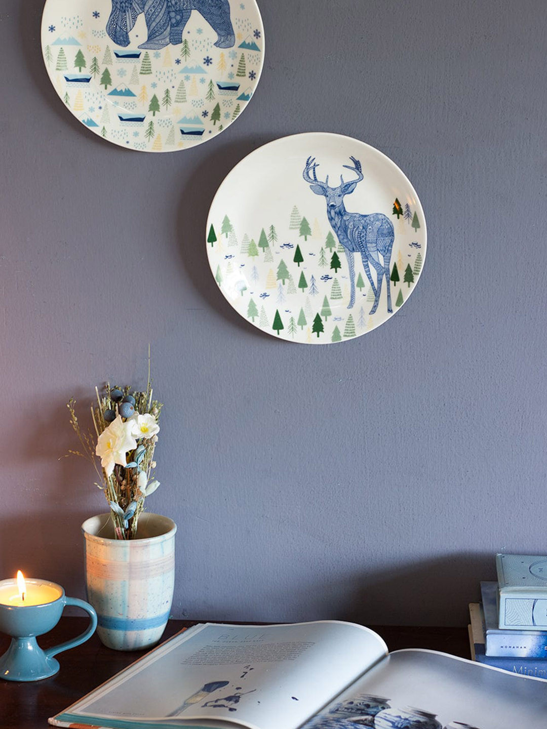 The Wishing Chair Deer Printed, Animal Illustrative Series Glossy Wall Plates-8In