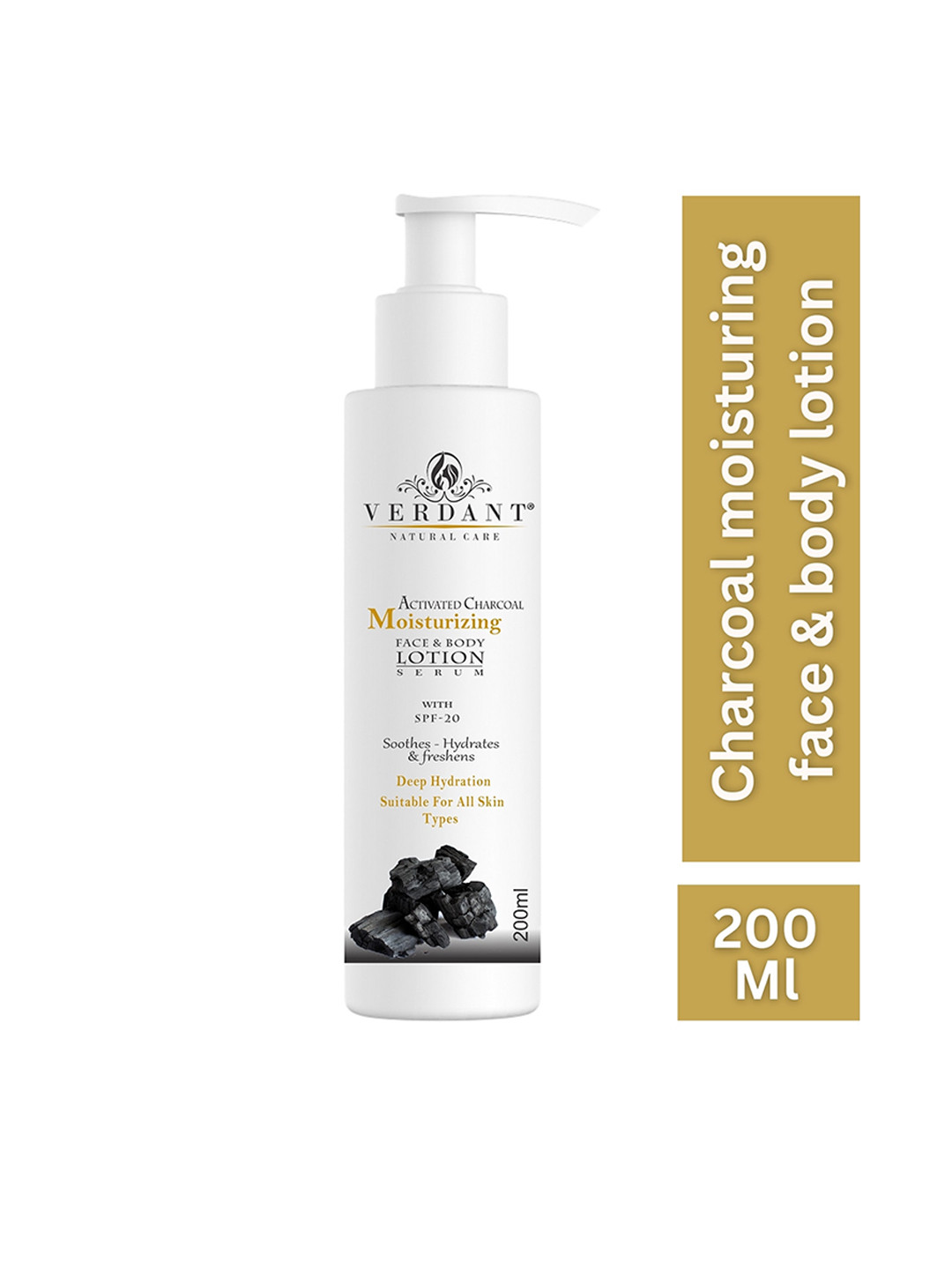 Verdant Natural Activated Charcoal Moisturizing Face & Body Lotion SPF-20 200 ml