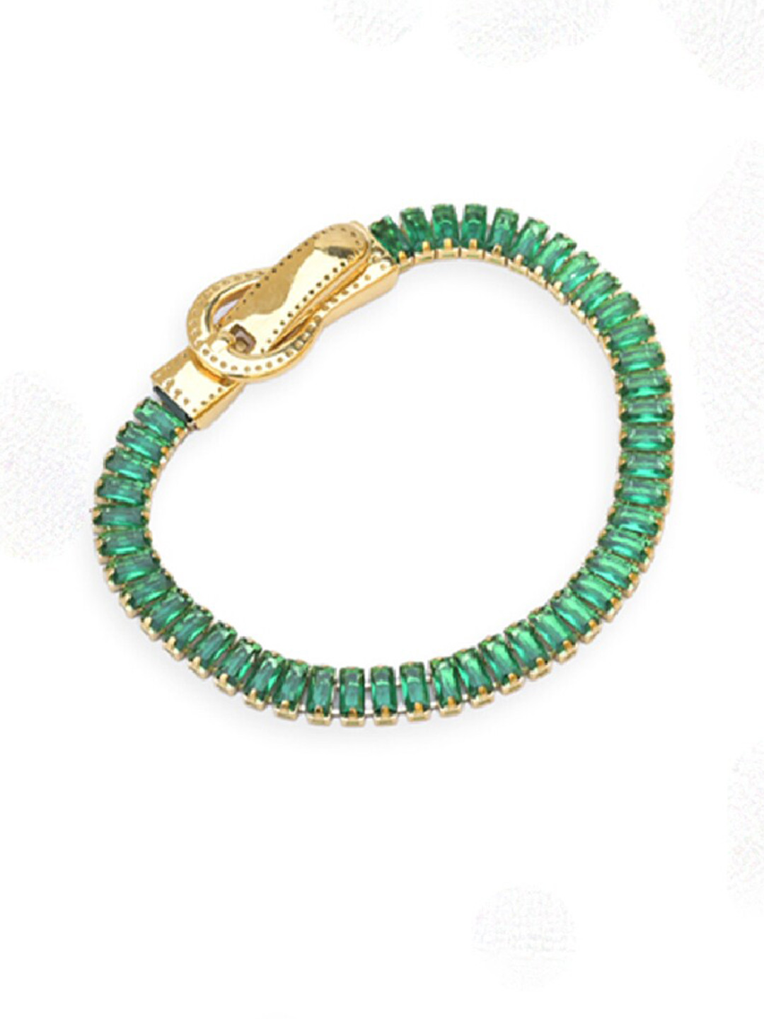 PALMONAS Green Gold-Plated Stone Studded Charm Bracelet