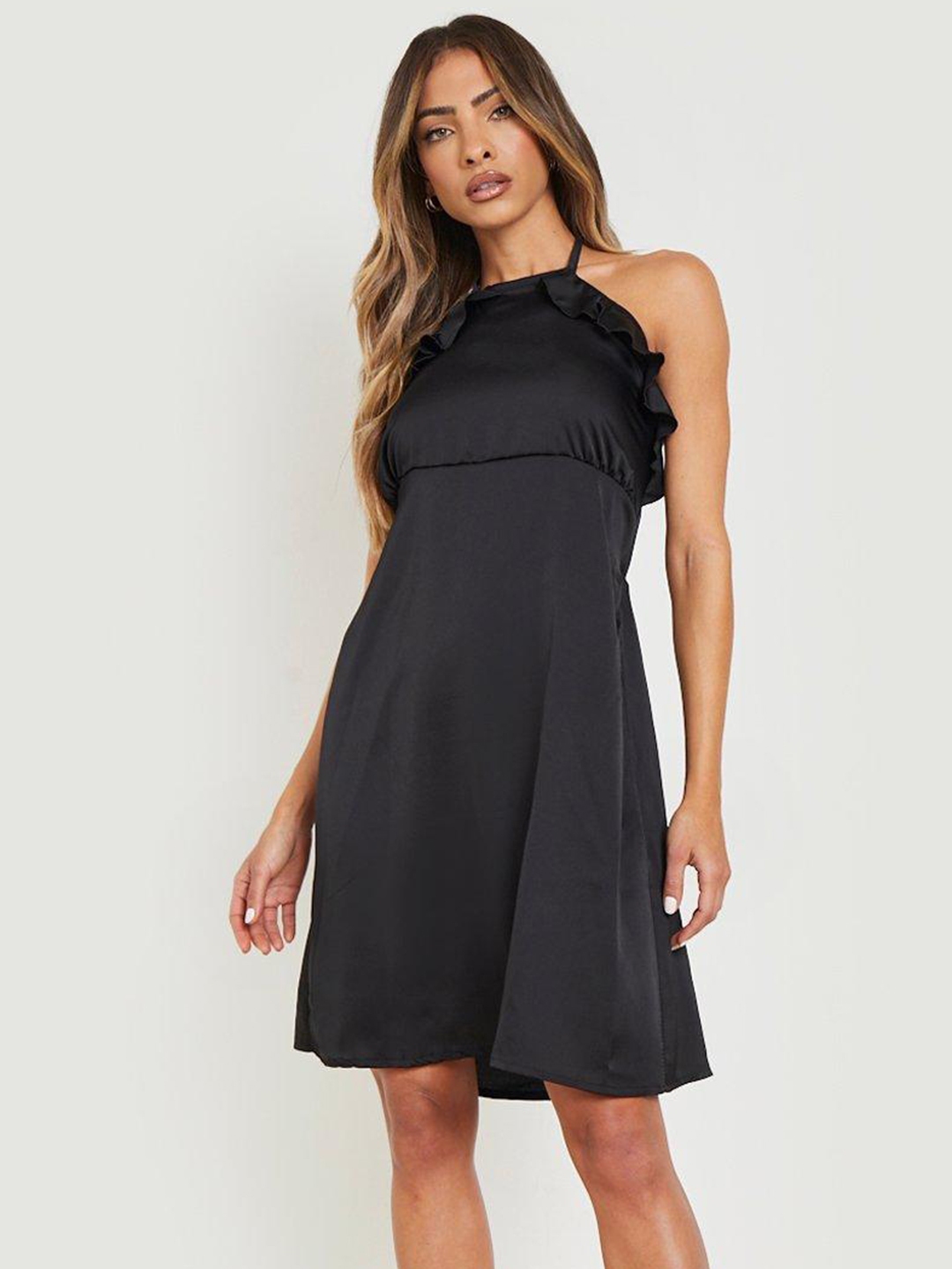 Boohoo Halter Neck Ruffled A-Line Dress