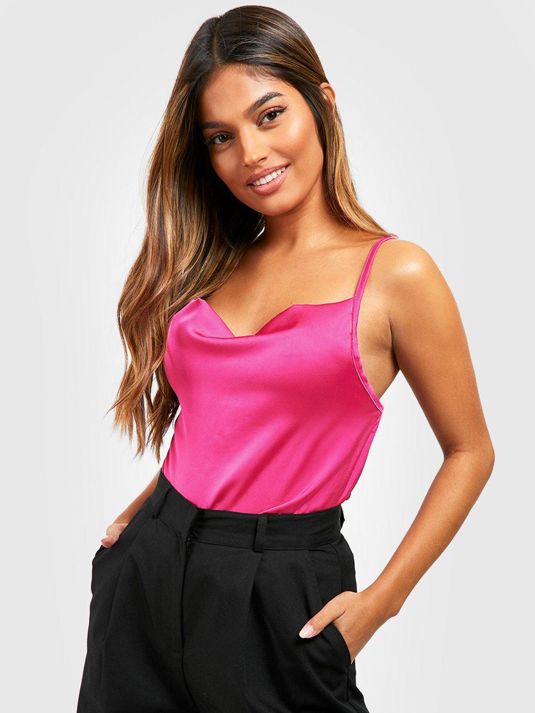Boohoo Satin Cowl Neck Top