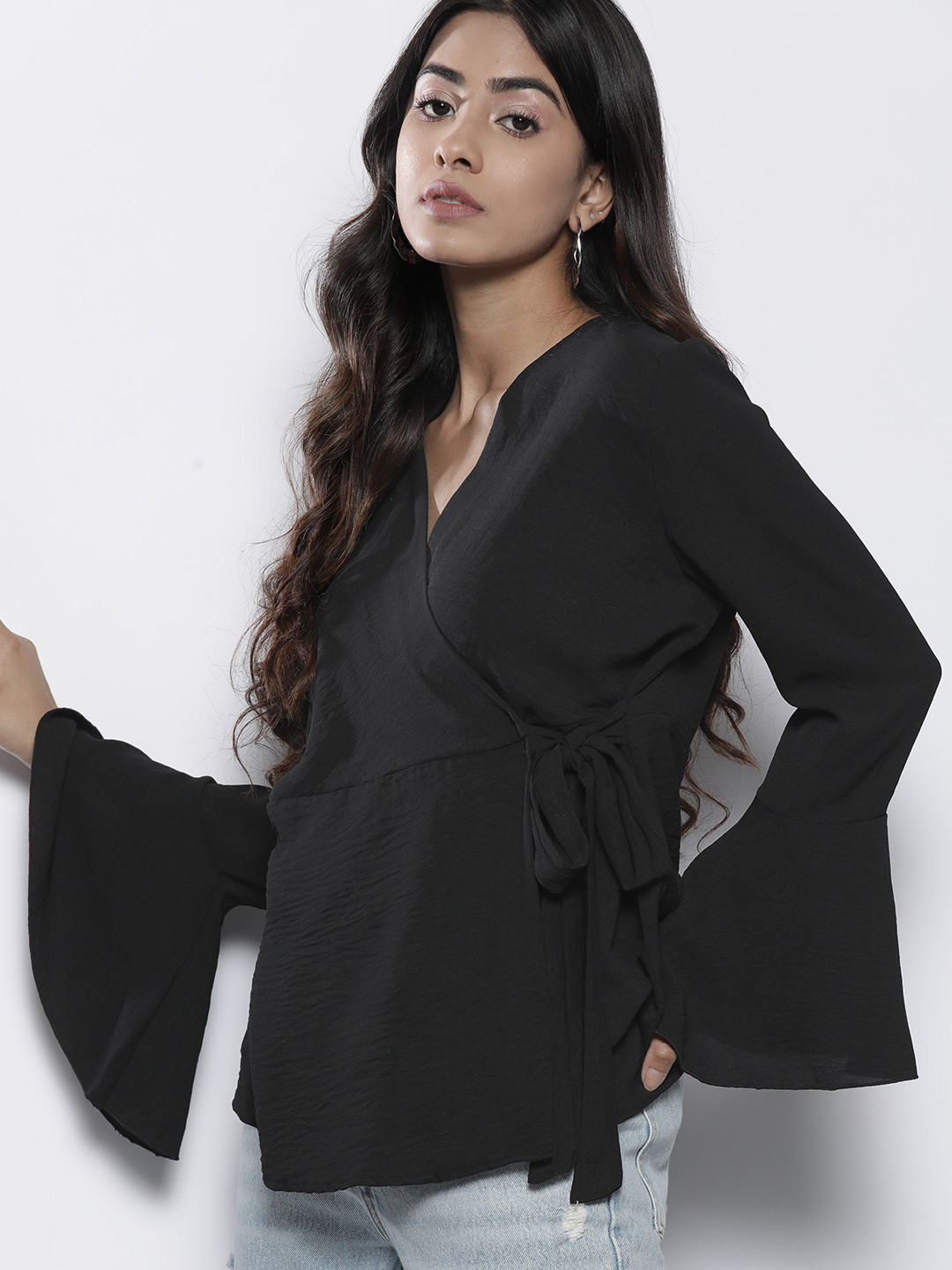 Boohoo Bell Sleeve Wrap Top