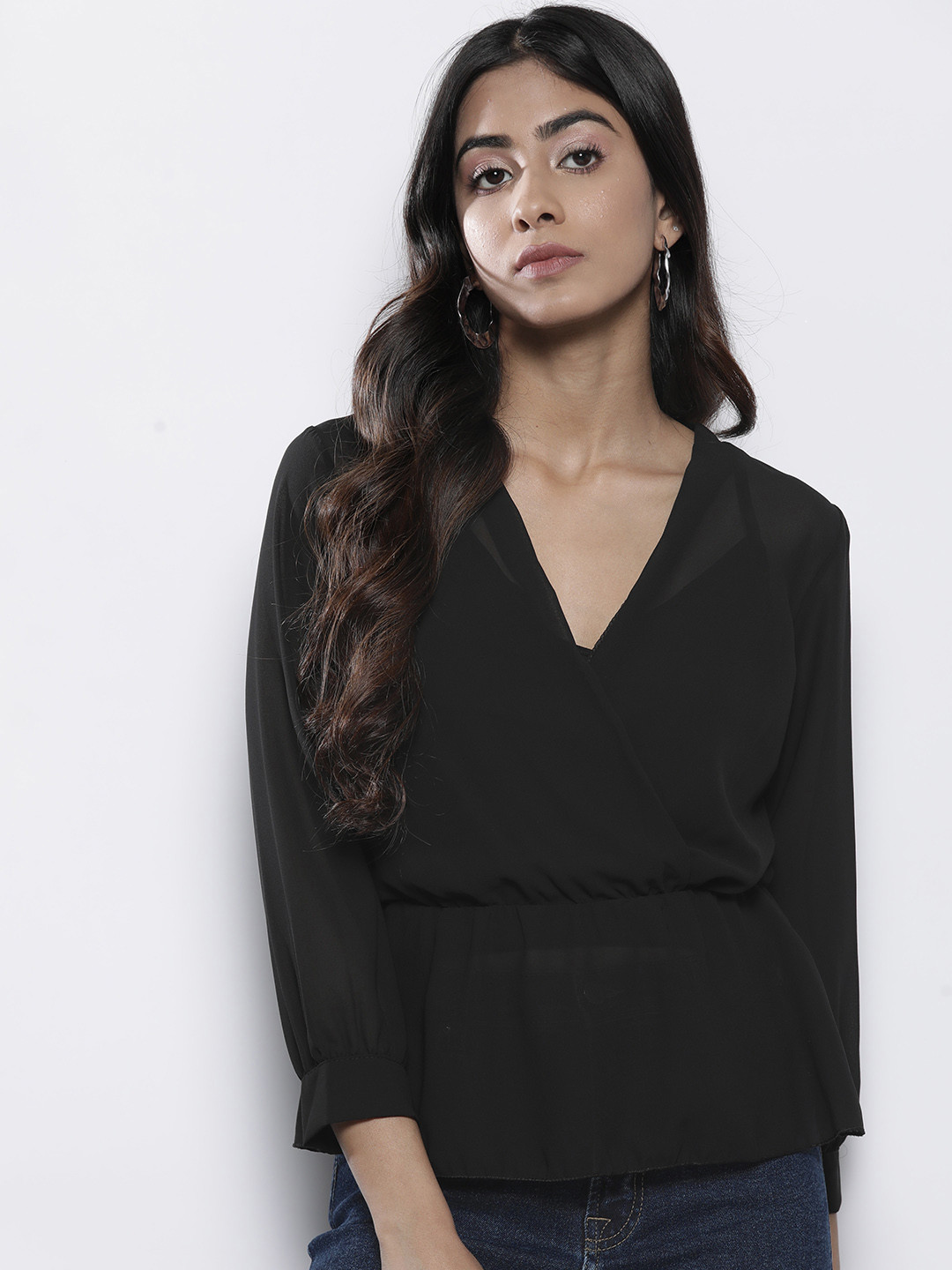 Boohoo Puff Sleeve Wrap Top