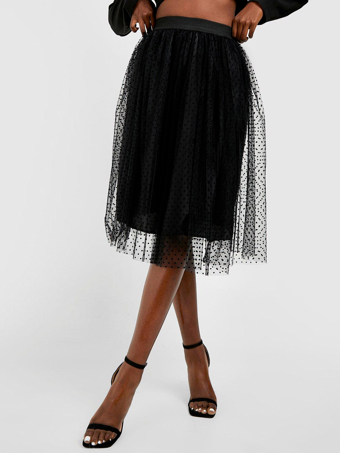 Boohoo Polka Dot Lace Flared Skirt