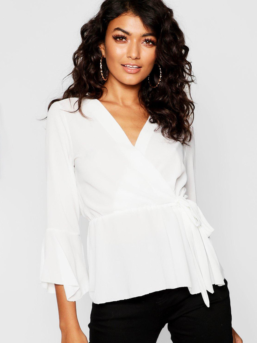 Boohoo Bell Sleeve Wrap Top
