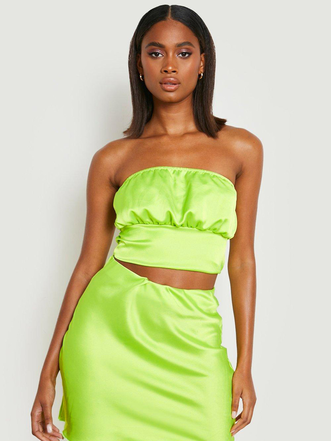 Boohoo Smocked Crop Bandeau Top
