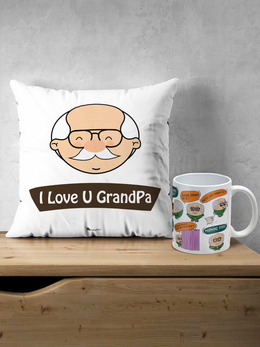 Indigifts I love You Grandma Printed Cushion and Dialogues Printed Ceramic Coffee Mug