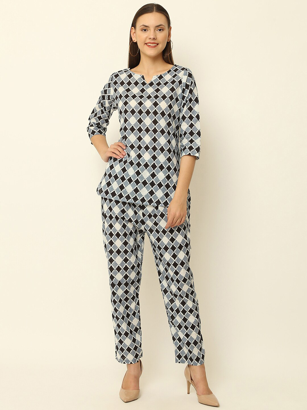 Vastralay Geometric Printed Pure Cotton Tunic With Trousers