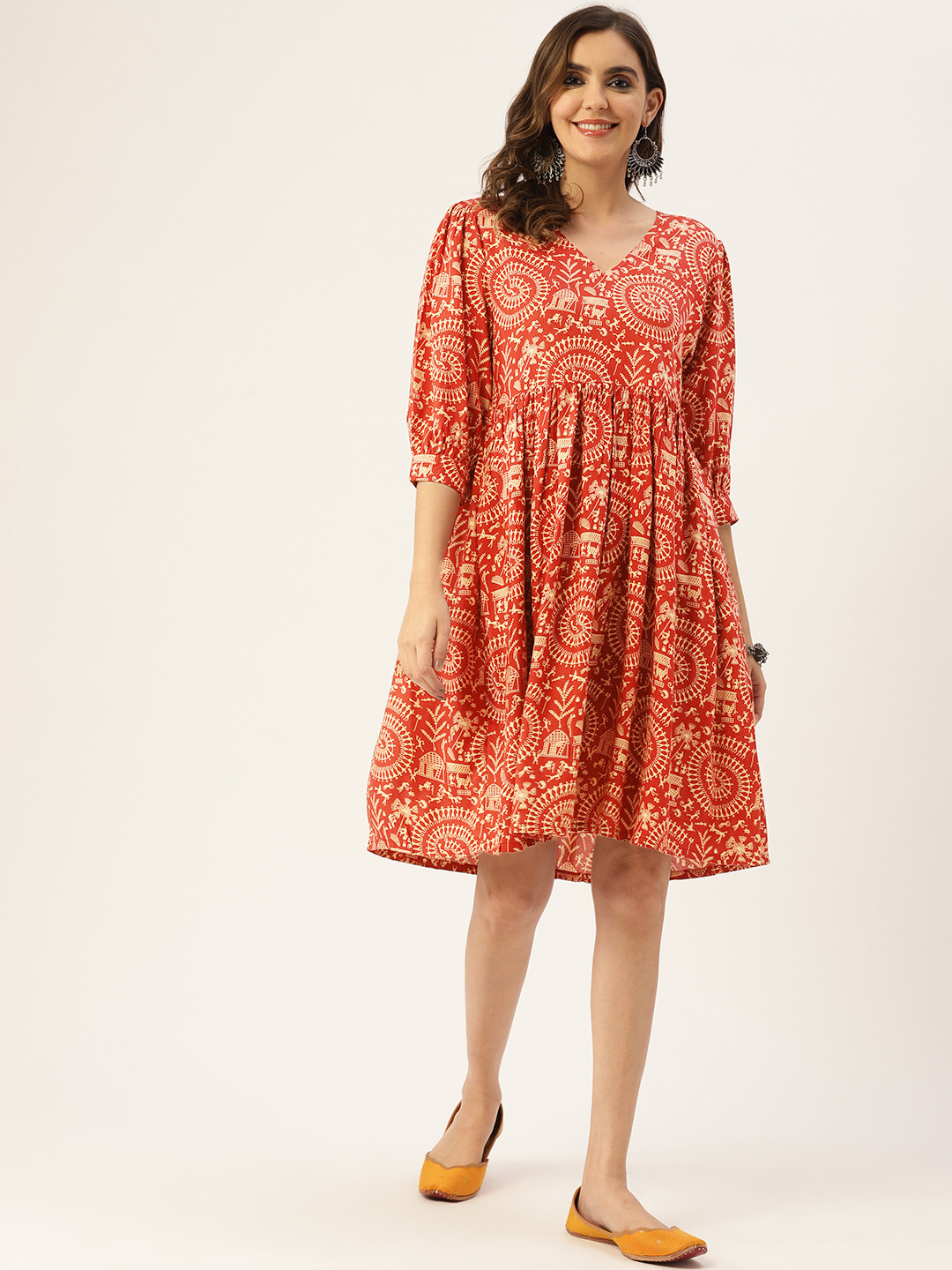 Jaipur Morni Tribal Print Puff Sleeves Ethnic Dress