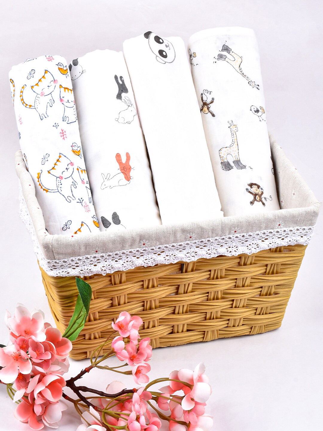 Moms Home Infants Set of 4 Printed Organic Cotton Supersoft Baby Muslin Swaddles