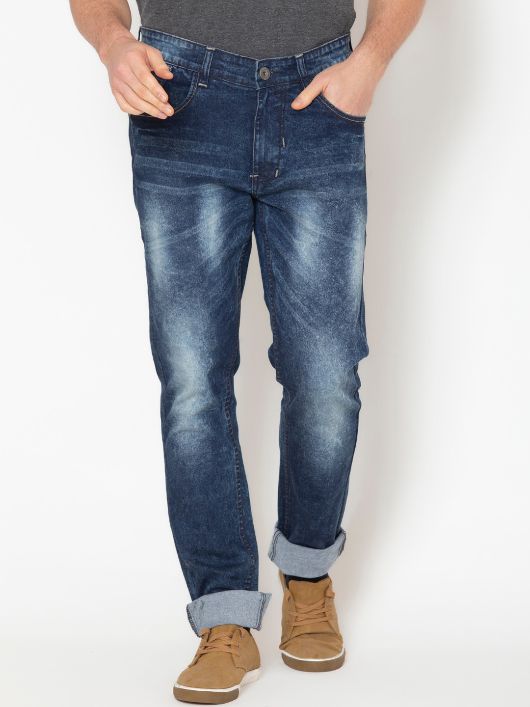 Allen Cooper Men Slim Fit Low Distressed Heavy Fade Stretchable Jeans