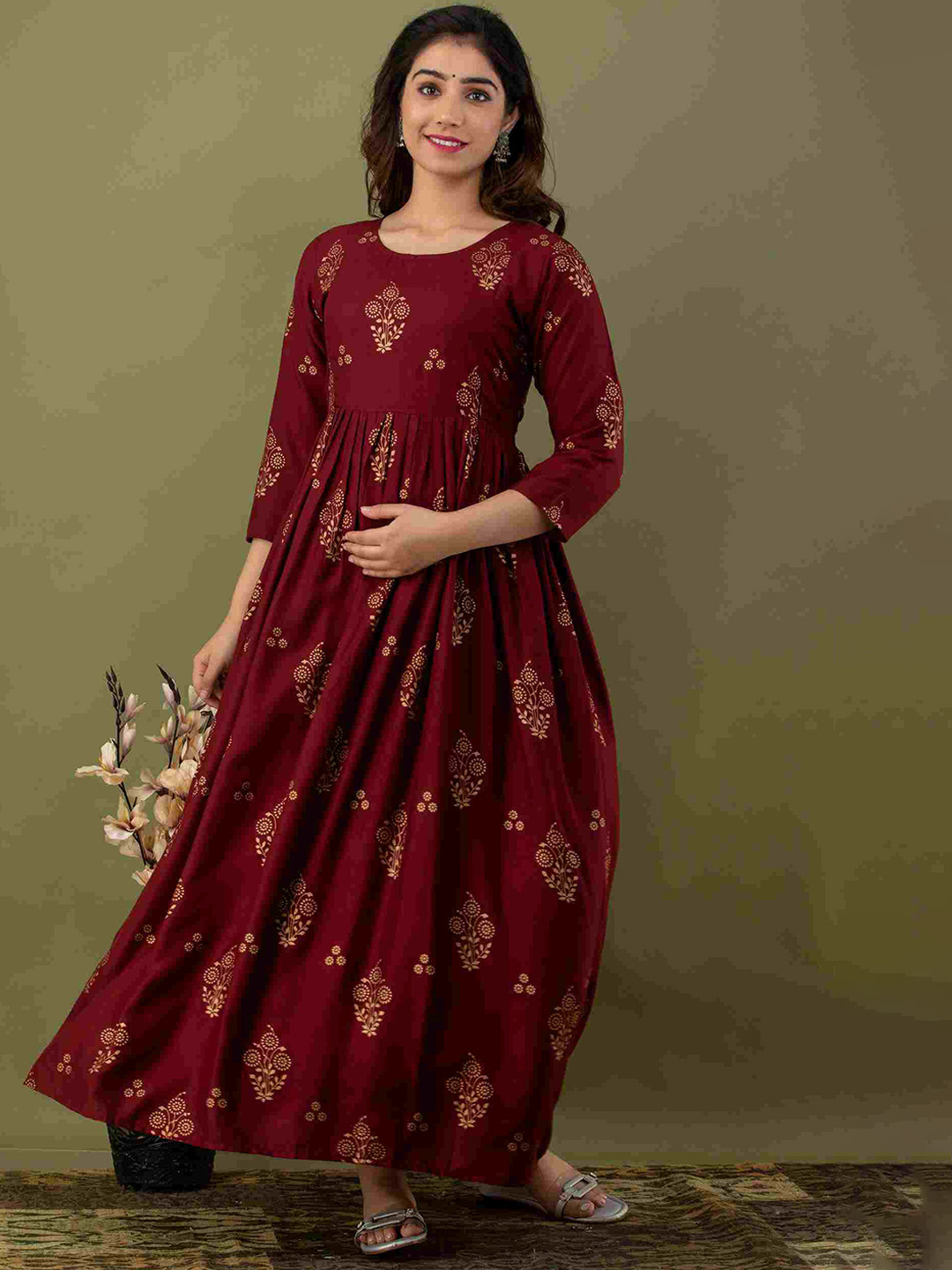 Mialo fashion Floral Printed Fit & Flare Maternity Cotton Ethnic Dress