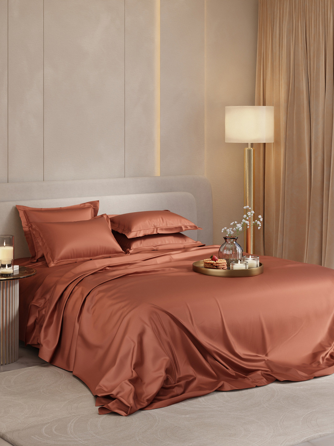 Stoa Paris Date Night Collection Brown Sateen 300 TC King Bedsheet -42 x 72 inches