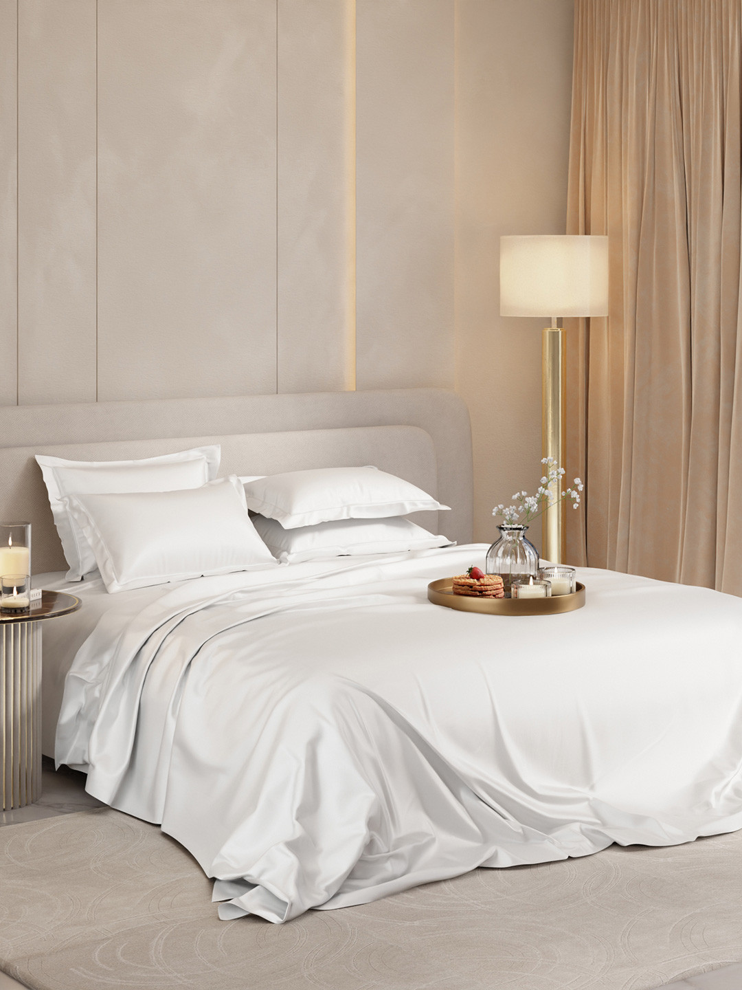 Stoa Paris Date Night Collection White Solid Satin 300 TC Super King Bedsheet-274 x 274 cm