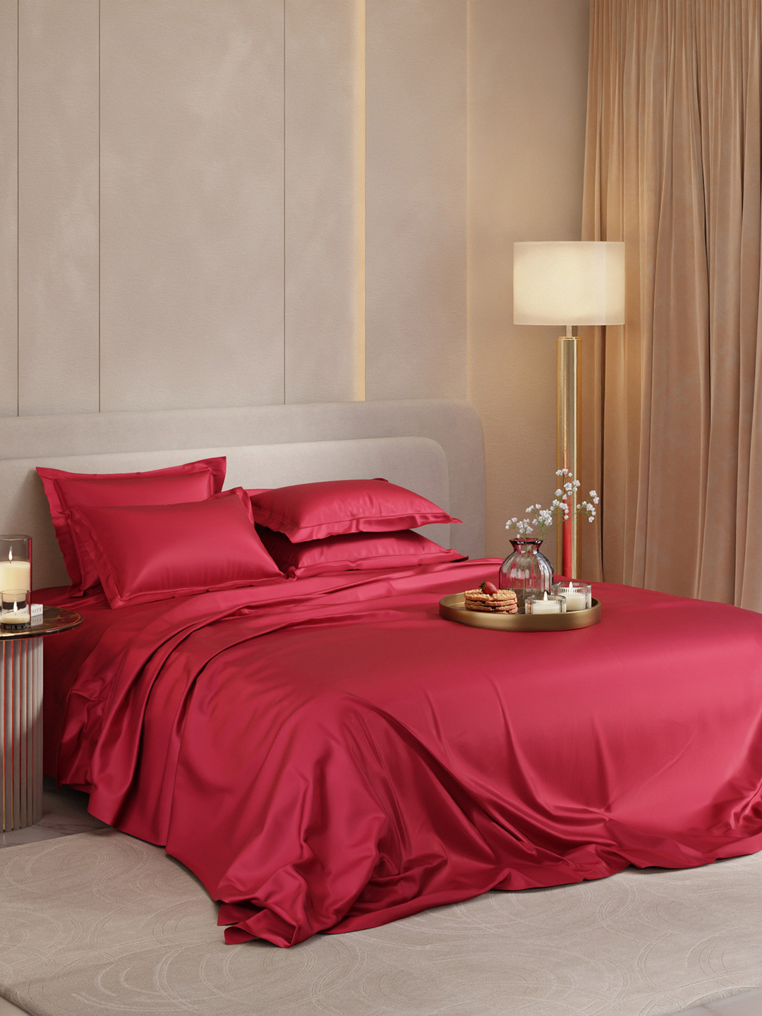 Stoa Paris Date Night Collection Red Satin 300 TC King Bedsheet -108 x 108 inches