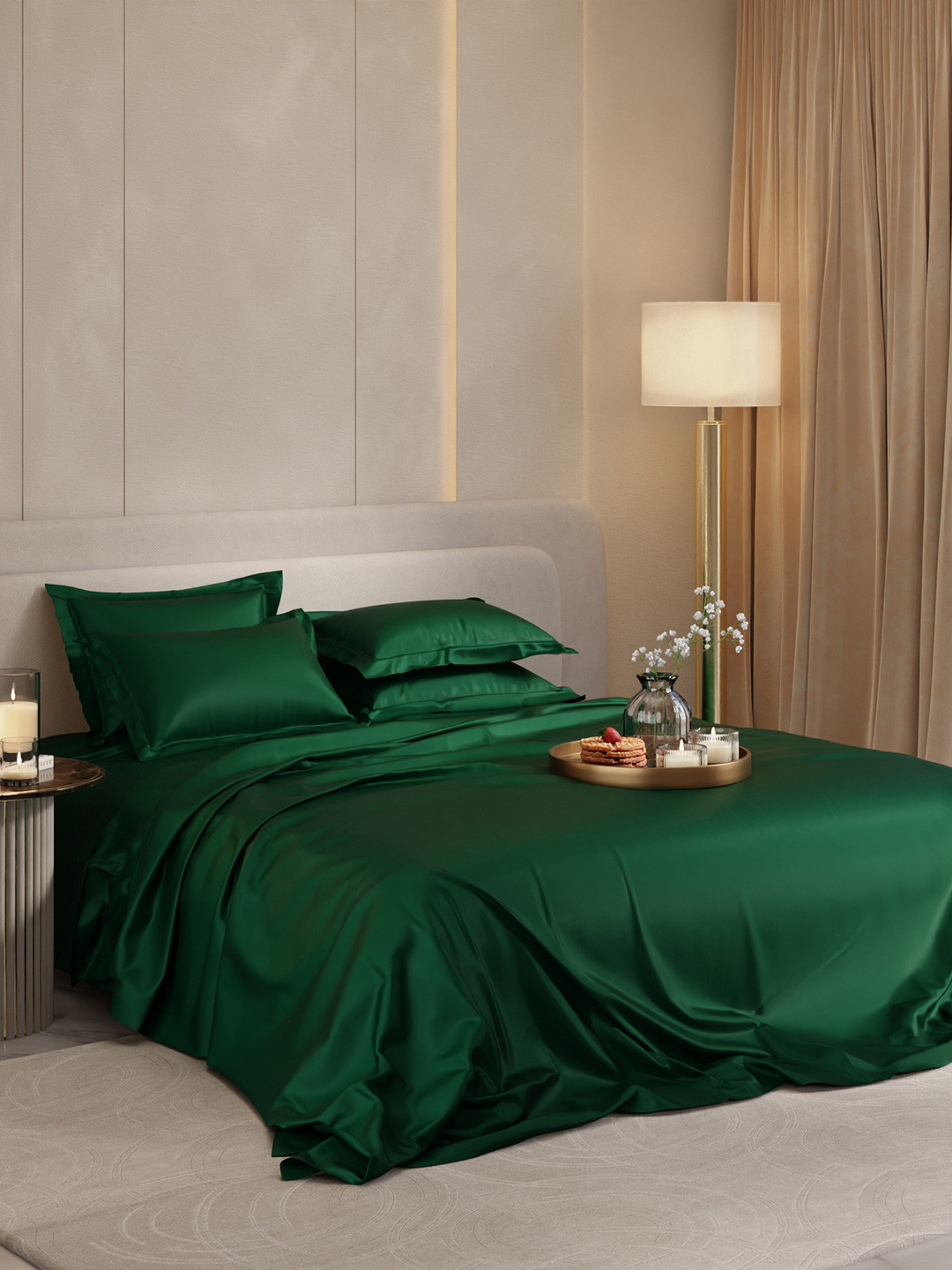 Stoa Paris Date Night Collection Green 300 TC King Fine Bedsheet -90 x 100 inches