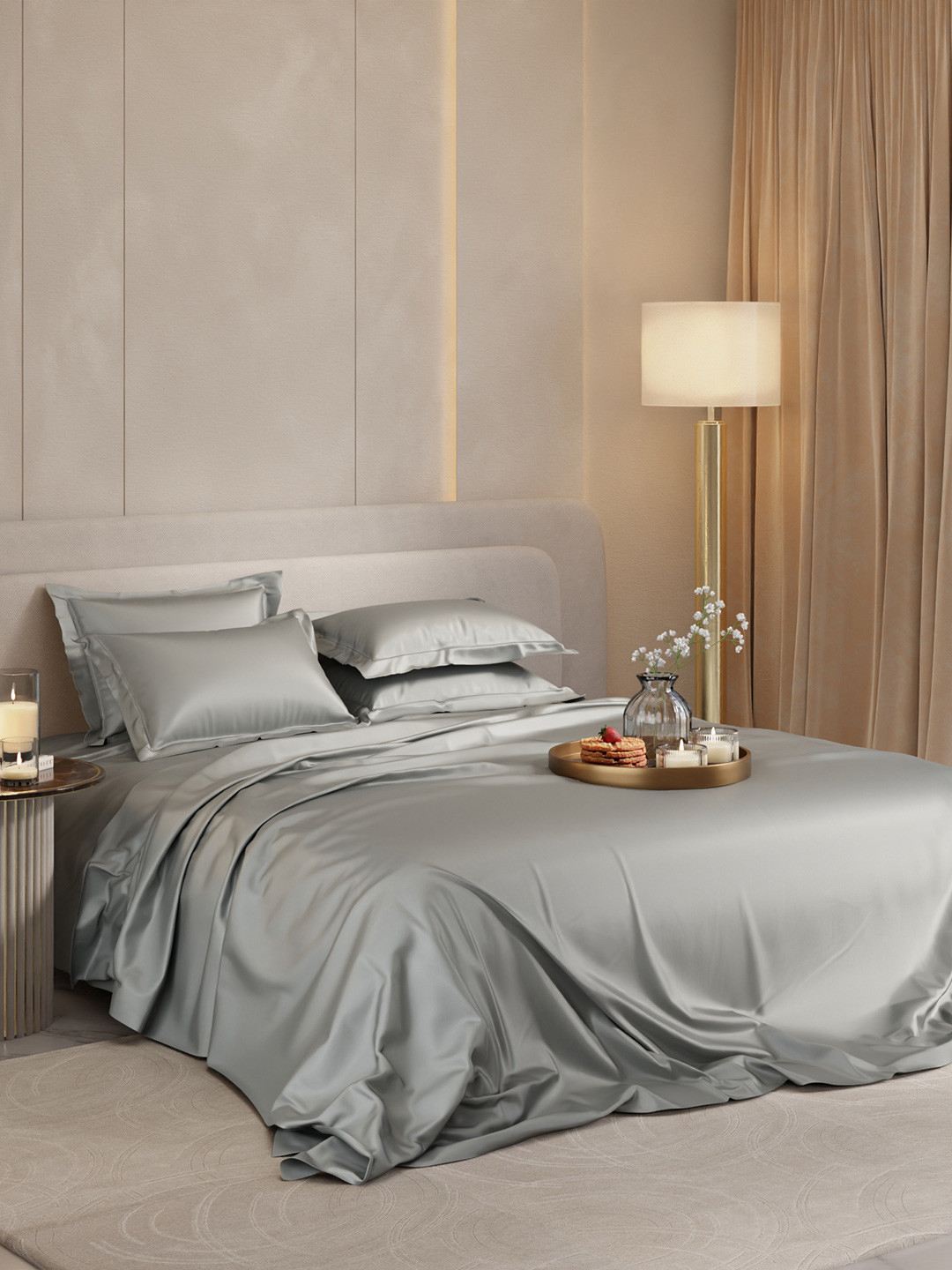 Stoa Paris Date Night Collection Grey Sateen 300 TC Super King Bedsheet-108 x 108 inches