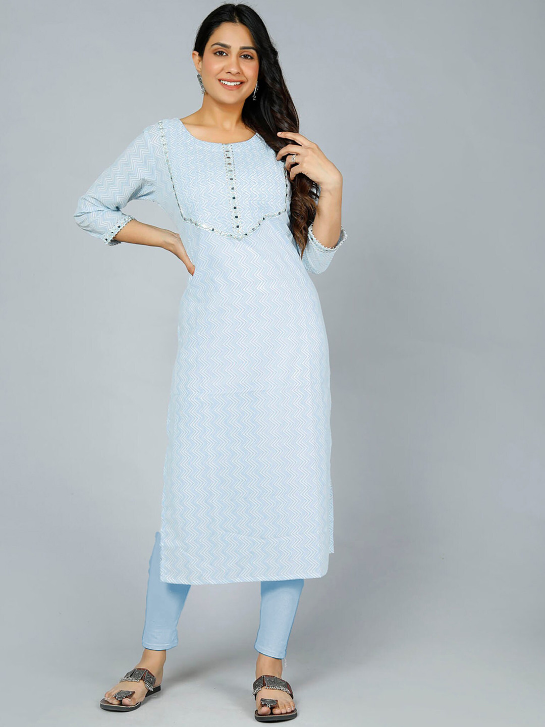 Jevi Prints Striped Mirror Work Pure Cotton Kurta