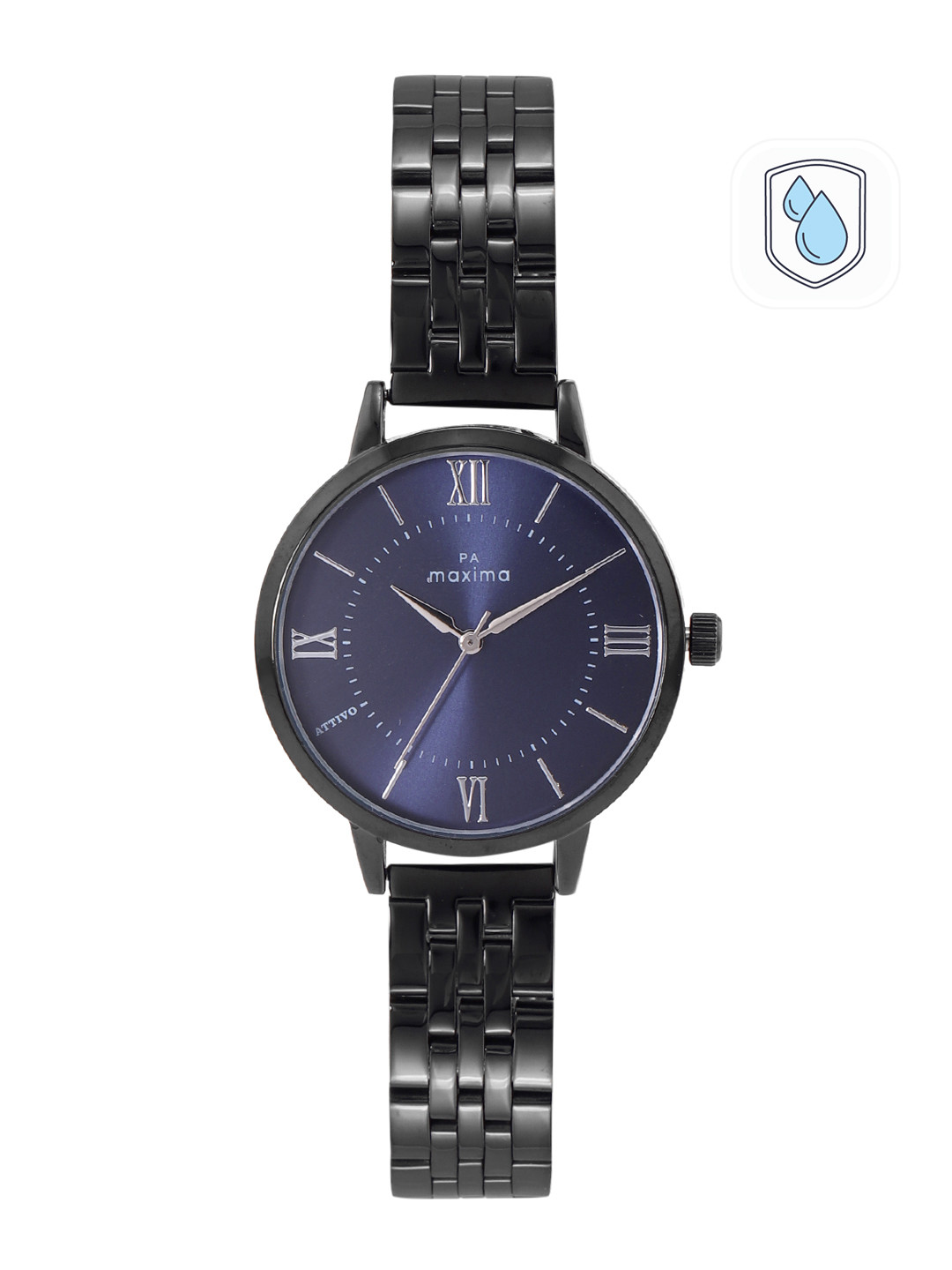 maxima Men Blue Brass Dial & Black Bracelet Style Straps Analogue Watch 66761CMLB