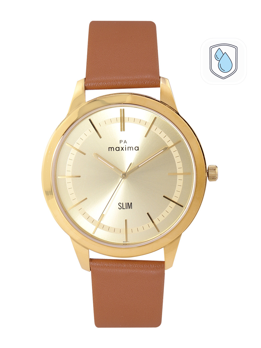 maxima Men Gold Leather Straps Analogue Watch 66411LMGY