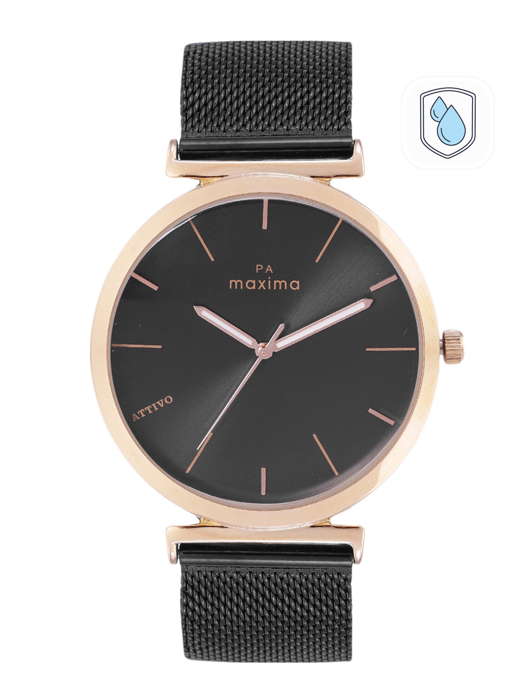 maxima Men Black Brass Dial & Black Stainless Steel Straps Analogue Watch 66572CMGT