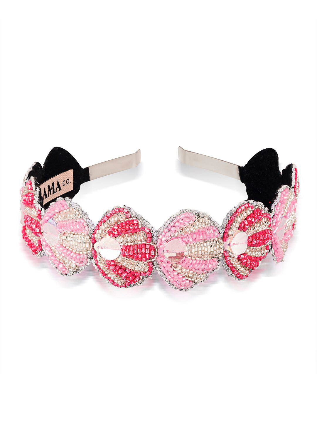 HAIR DRAMA CO. Women Pink & Silver-Toned Crystal Embellished Shell Headband