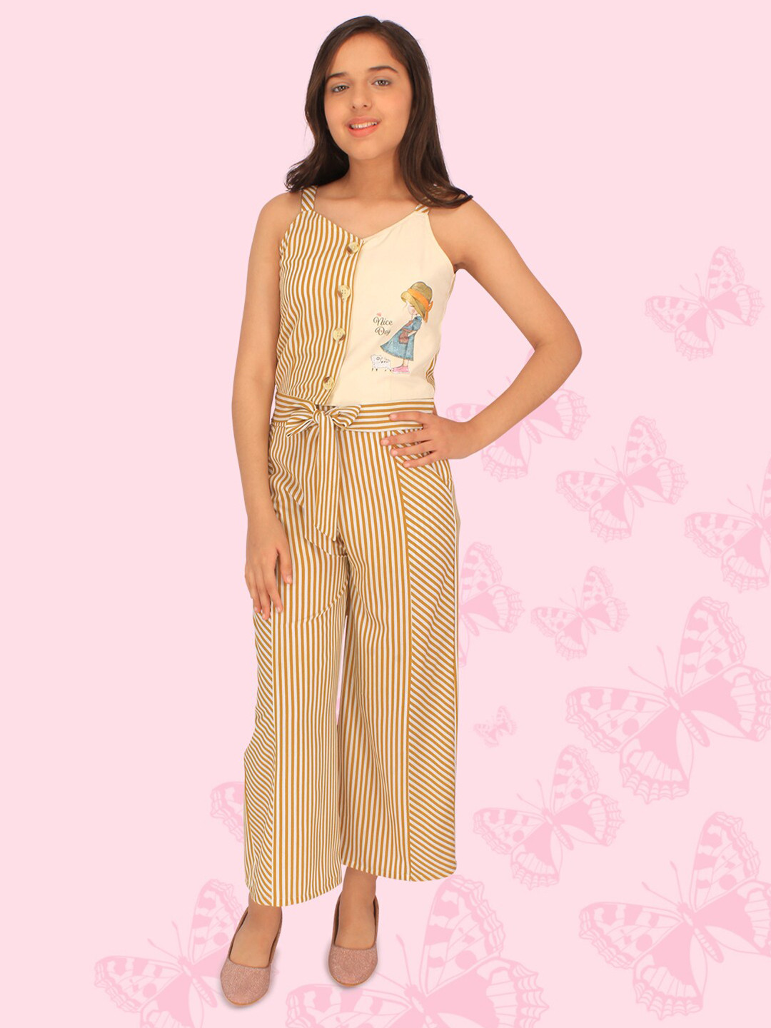 CUTECUMBER Girls Striped Top with Trousers Set