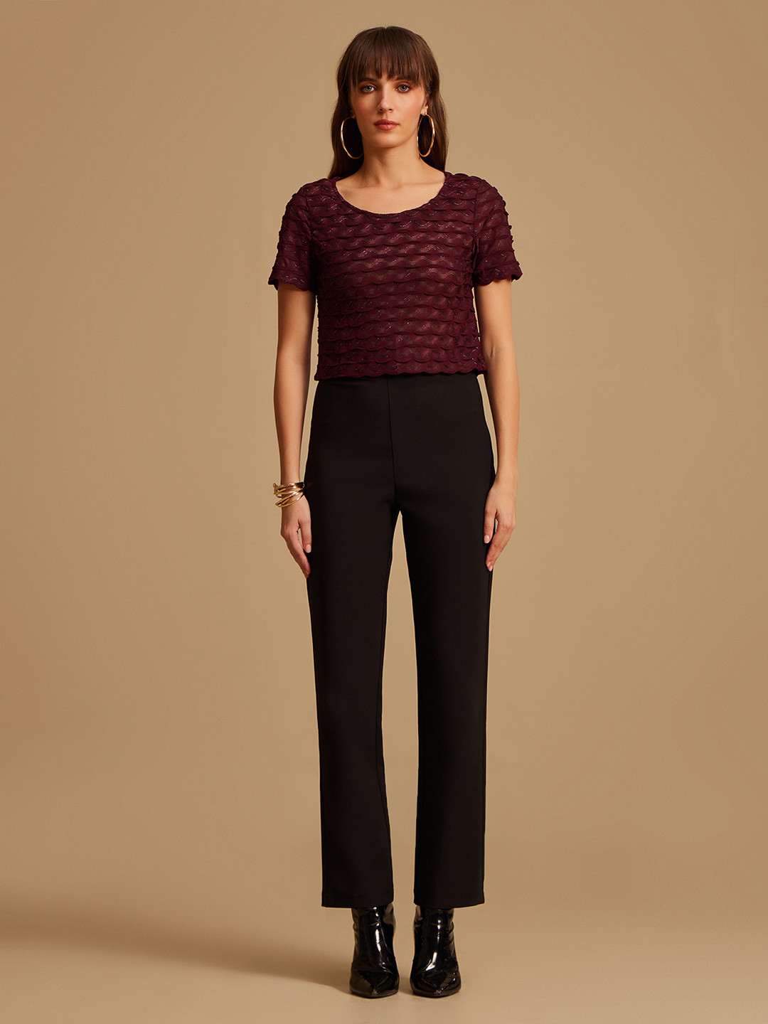 Kazo Abstract Self Design Round Neck Top