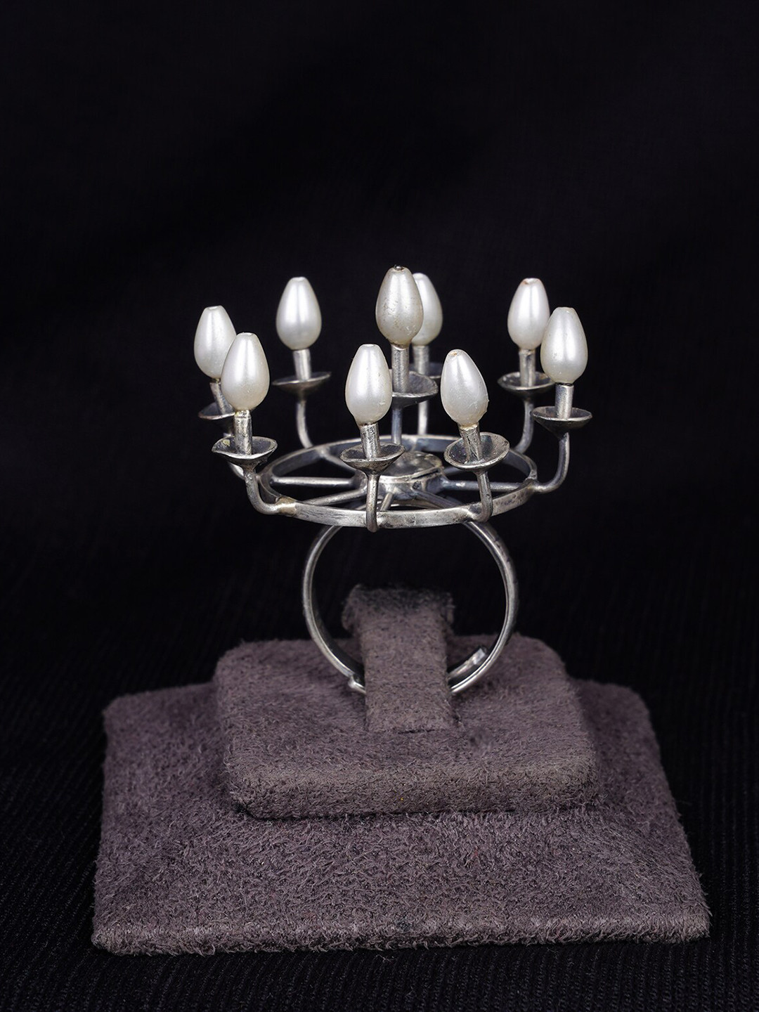 Shyle 925 Sterling Silver Oxidized Scintillating Lamp Adjustable Finger Ring