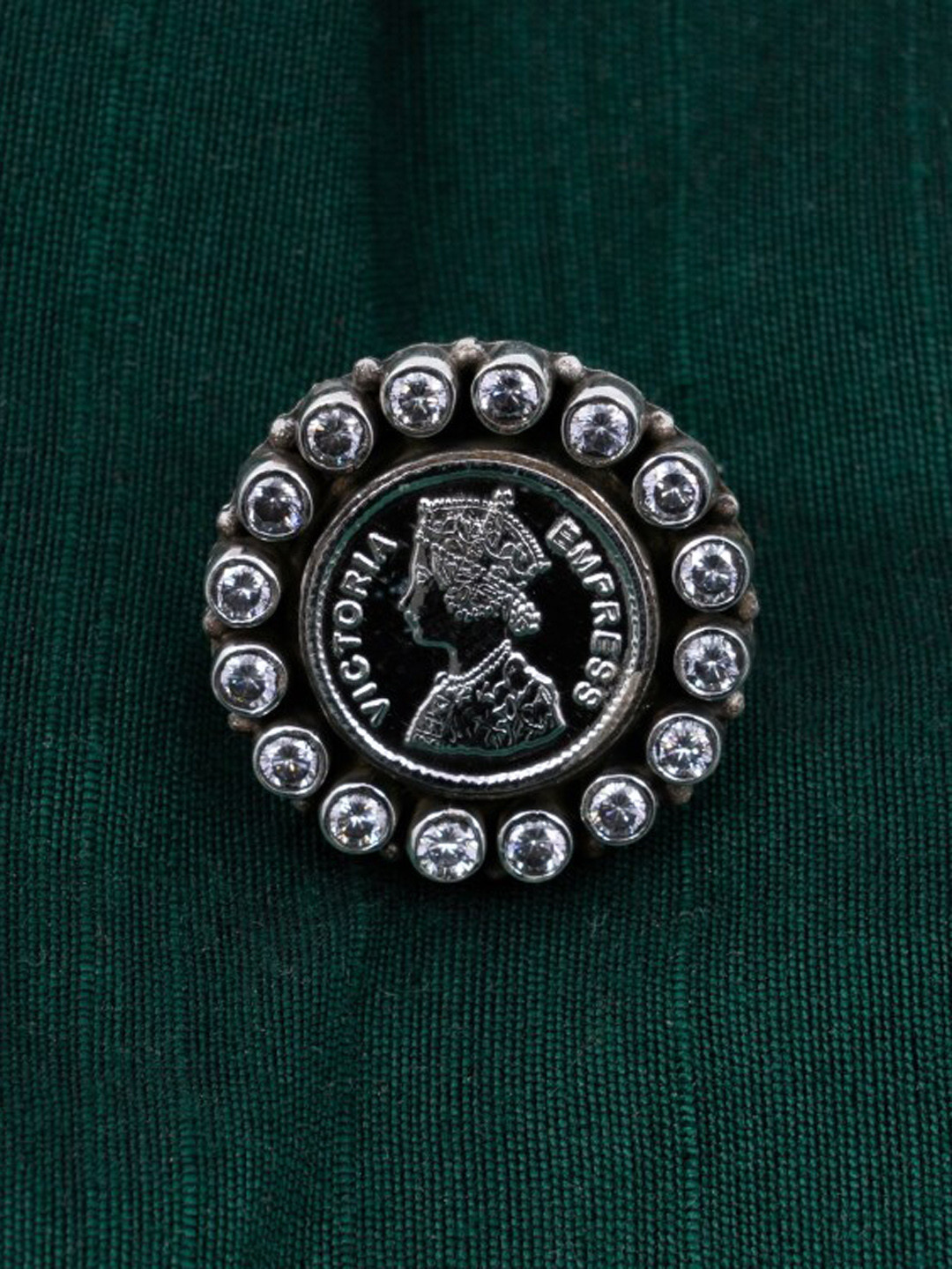 Shyle 925 Sterling Silver Oxidised Finger Victorian Coin Ring