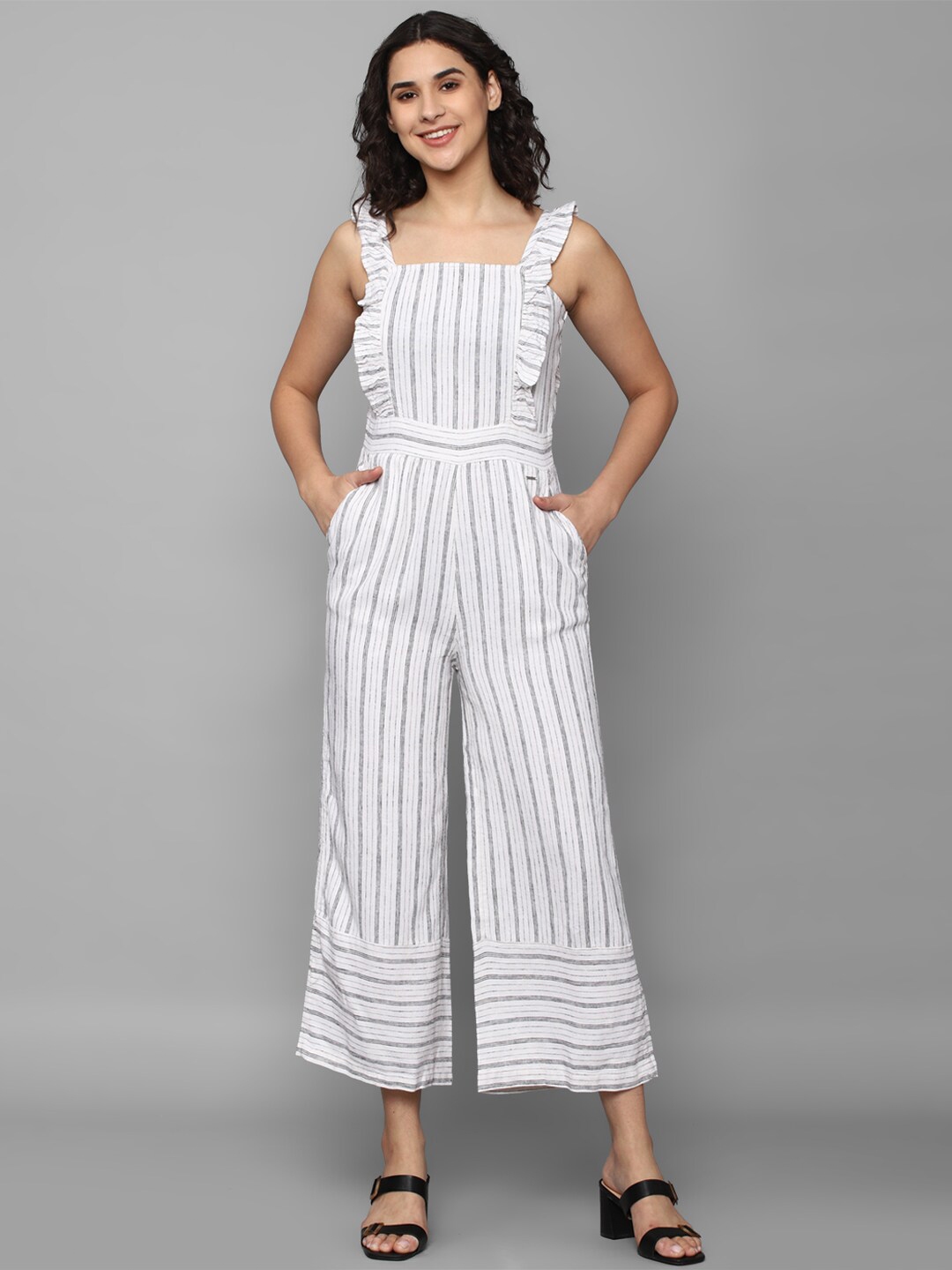 Striped cheap jumpsuit myntra