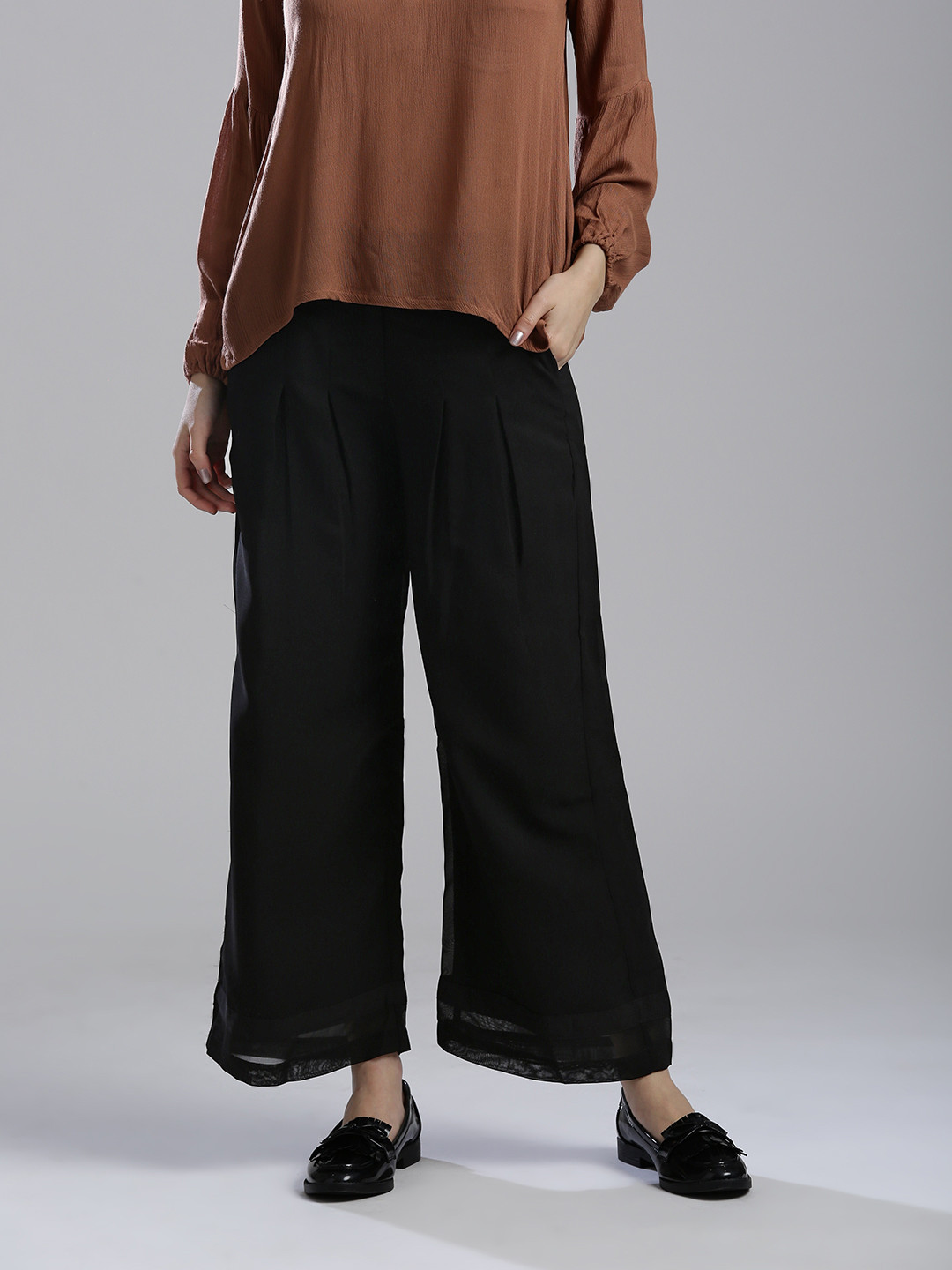 WISHFUL by W Women Black Wide Leg Solid Palazzos