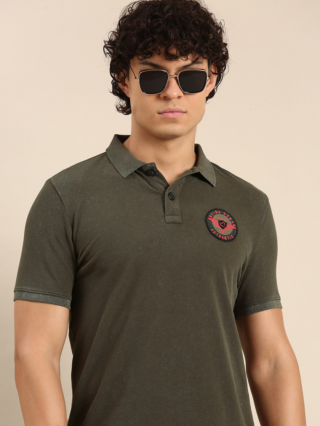 Being Human Graphic Printed Back Polo Collar Cotton Slim Fit T-shirt With Applique Detail