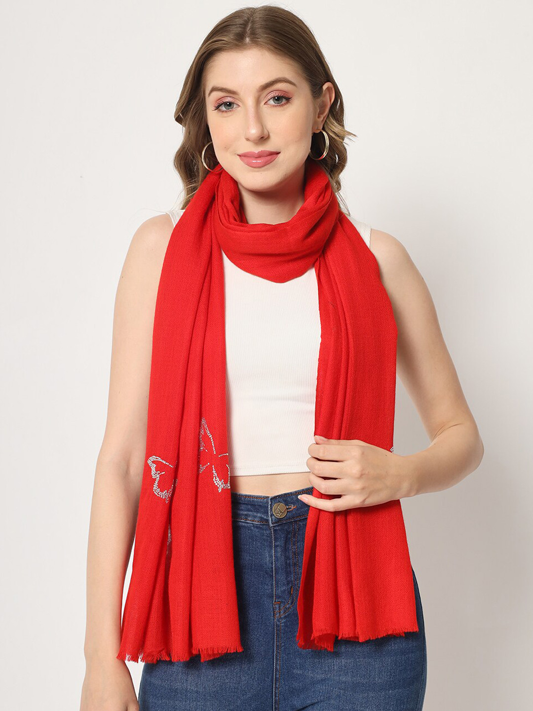 MODARTA Butterflies Embellished Pure Wool Shawl