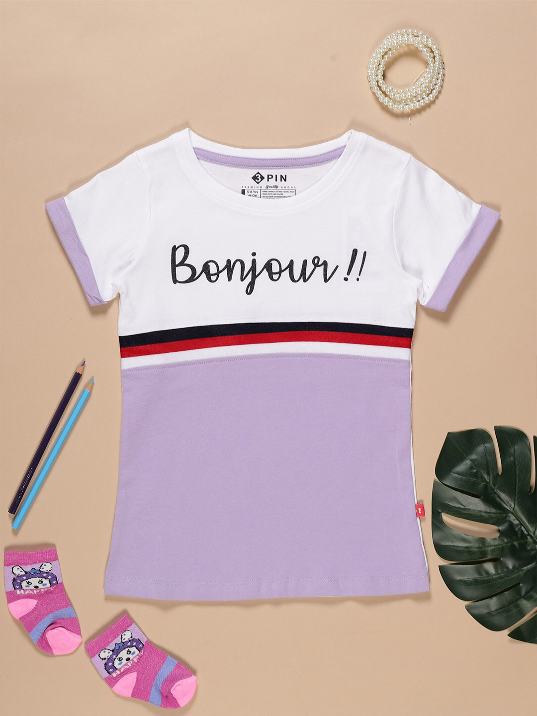 3PIN Girls Typography Printed Cotton T-shirt