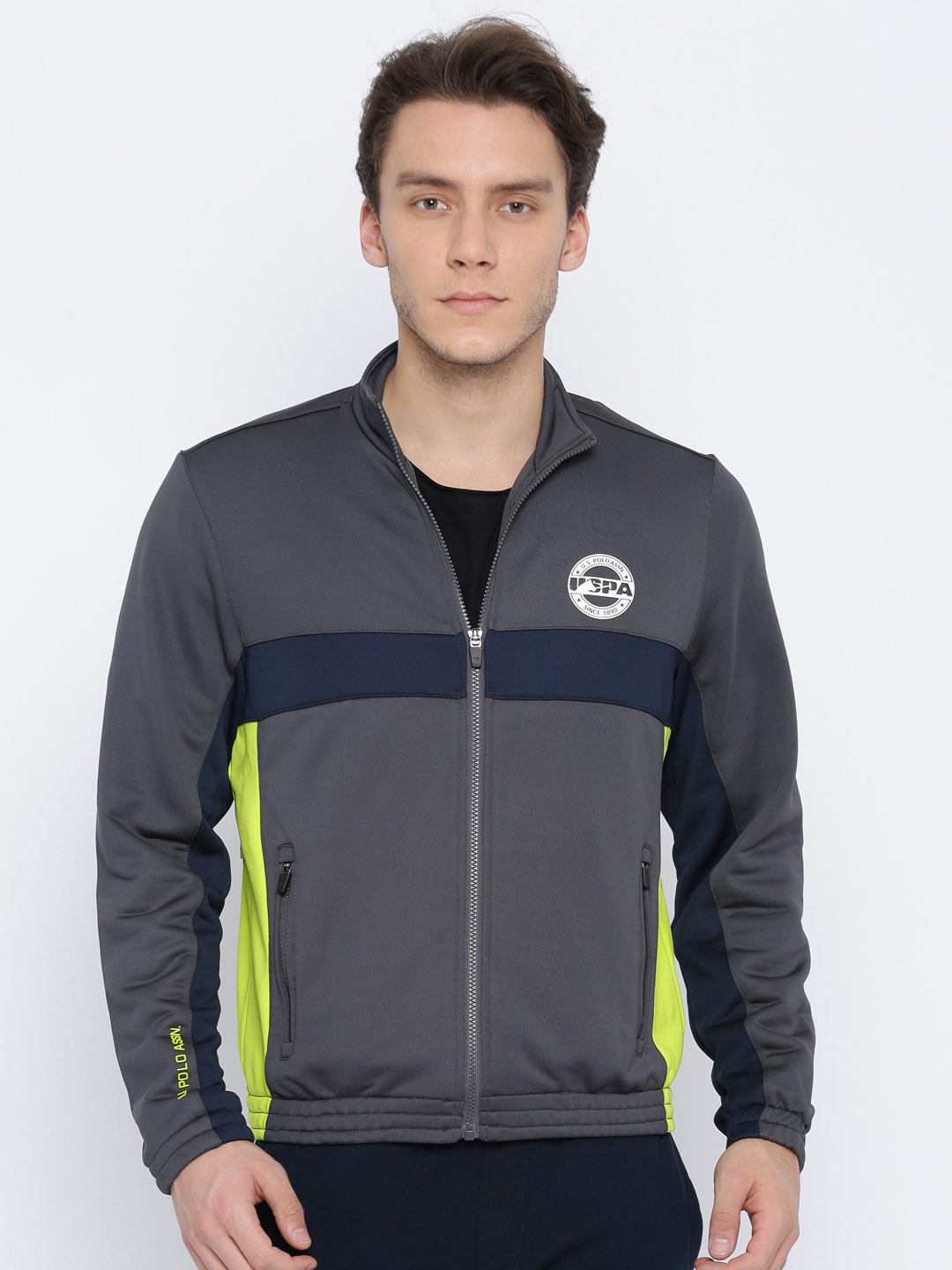 U.S. Polo Assn. Men Grey Colourblocked Sporty Jacket