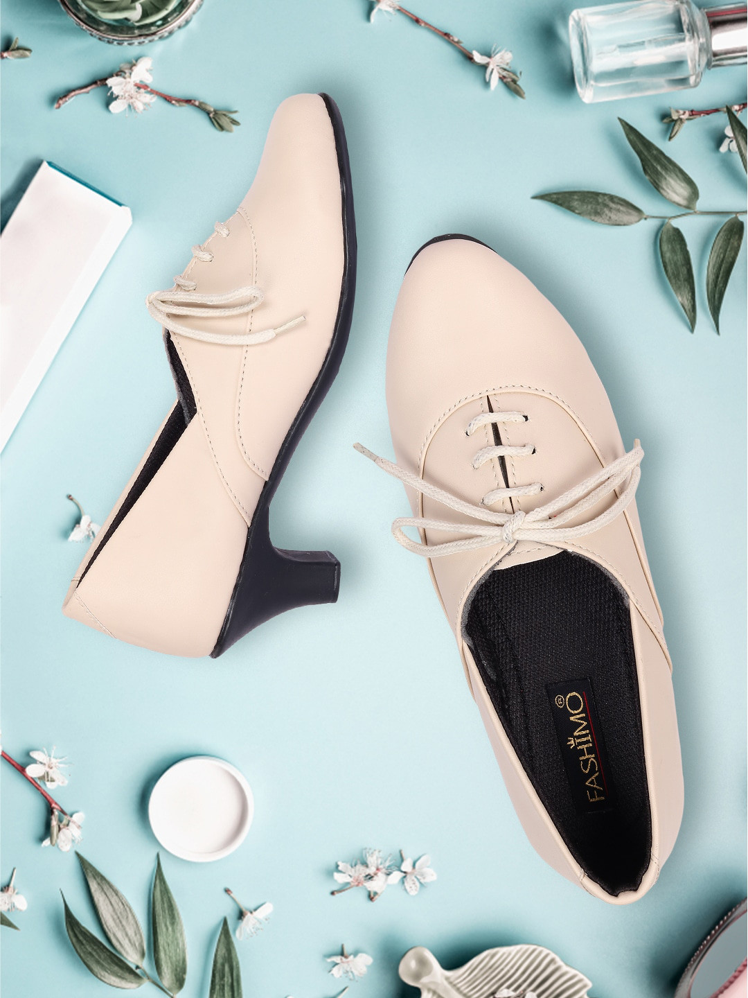 FASHIMO Kitten Heels Lace-Up Pumps