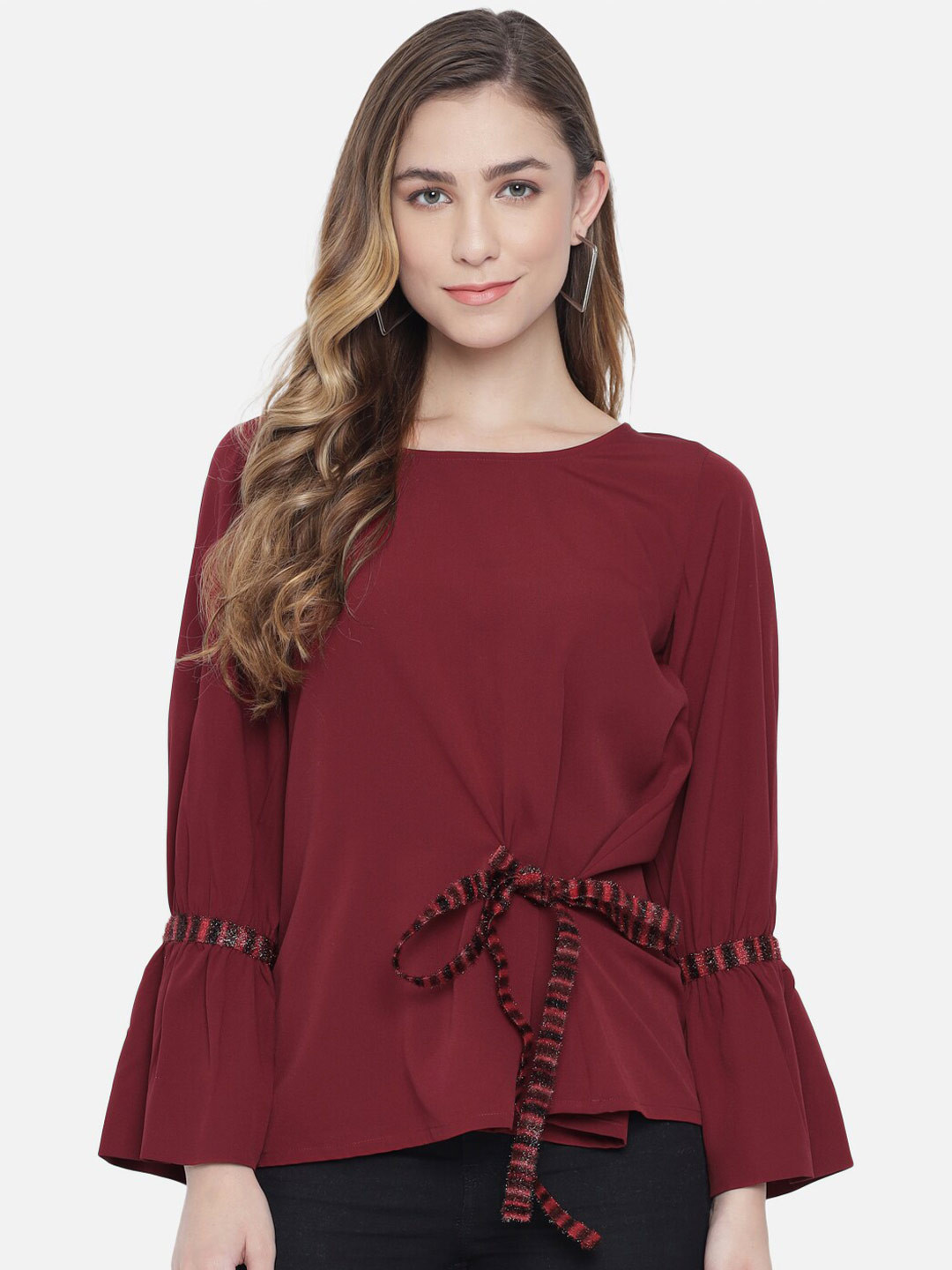 ALL WAYS YOU Bell Sleeves Waist Tie-Ups Top