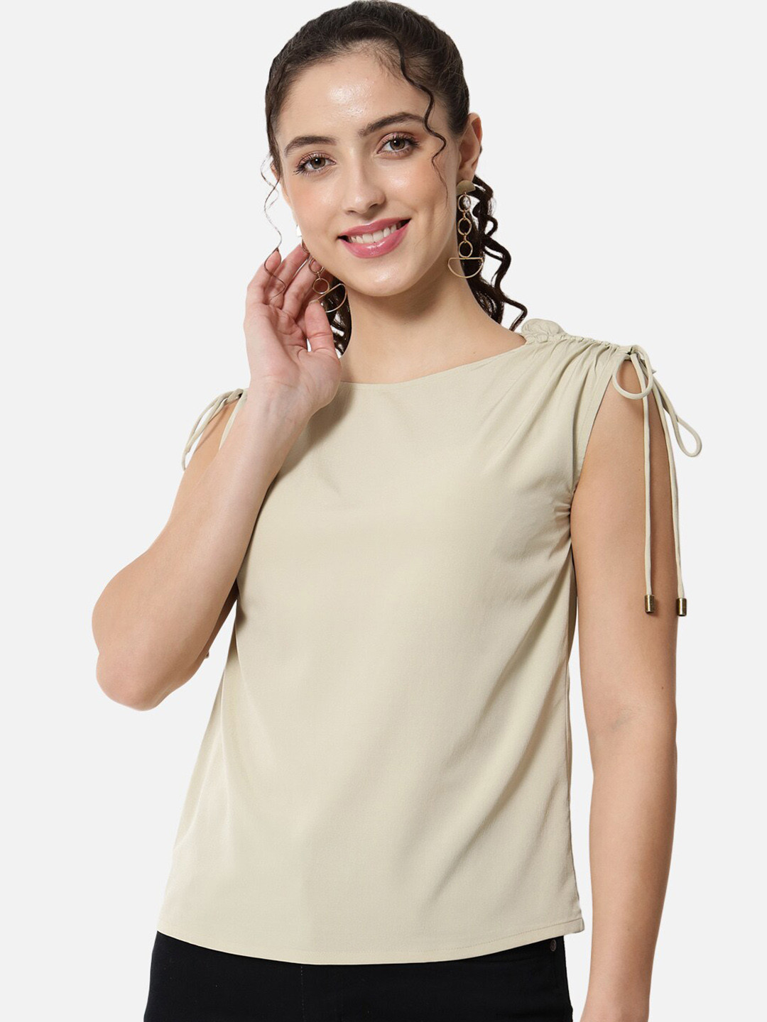 ALL WAYS YOU Tie-Up Round Neck Crepe Top