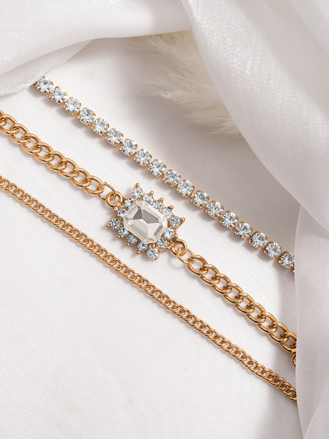 TOKYO TALKIES X rubans FASHION ACCESSORIES Set Of 3 Gold-Plated Studded Link Bracelet