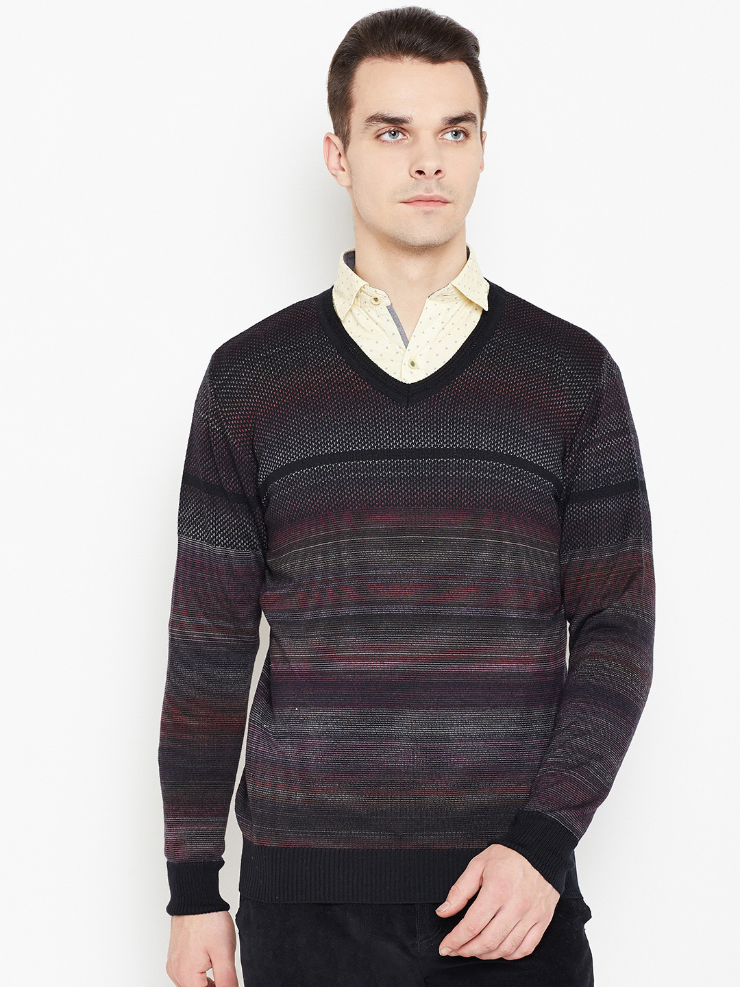 Buy Monte Carlo Men Black u0026 Burgundy Striped Woollen Sweater - Sweaters for  Men 2249233 | Myntra