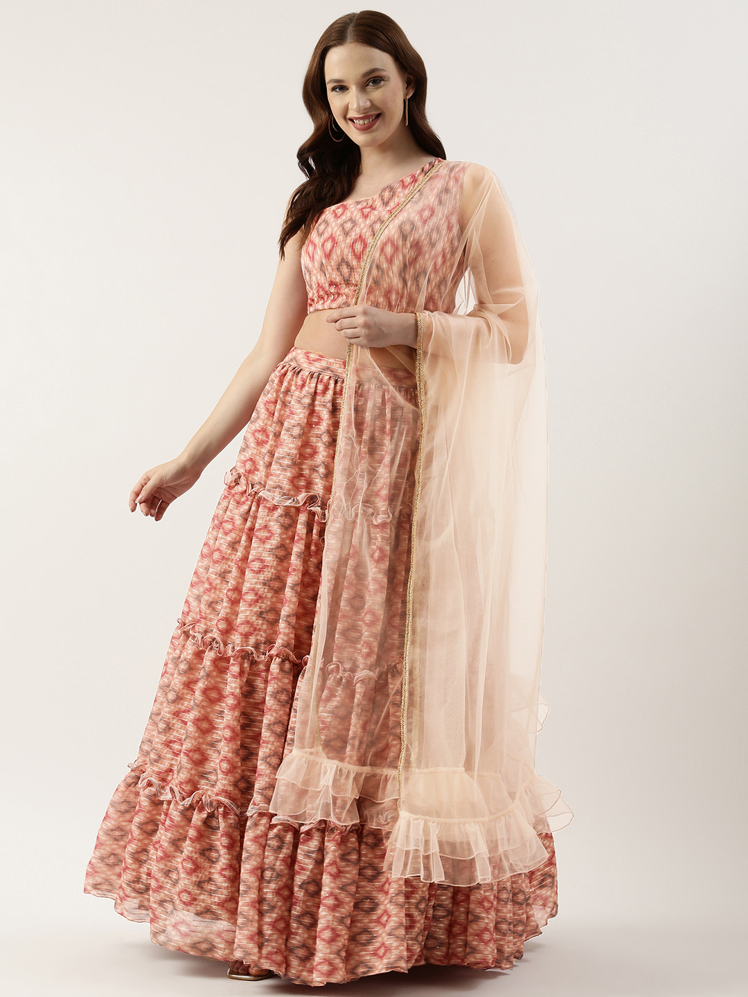 Ethnovog Printed Thread Work Ready To Wear Lehenga & Blouse With Dupatta