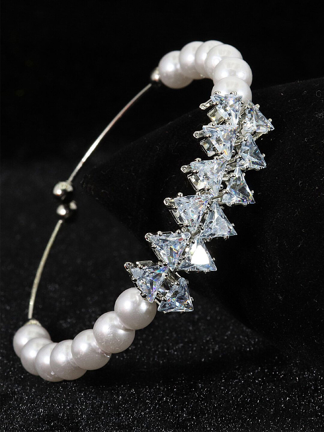 NMII Women Silver-Plated American Diamond Bangle-Style Bracelet